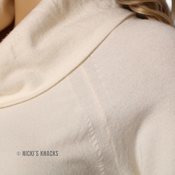 Raya by Cyrus Waffle Cowl Neck Knit Sweater Cream Ivory Pearl Puff Cozy Size S - Picture 3 of 10